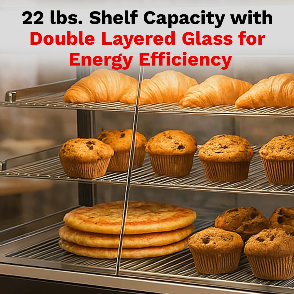 BakeMax BMTSC48 Heated warmer and display case with glass front, countertop stainless steel design, Titan Series, 48-inch wide.