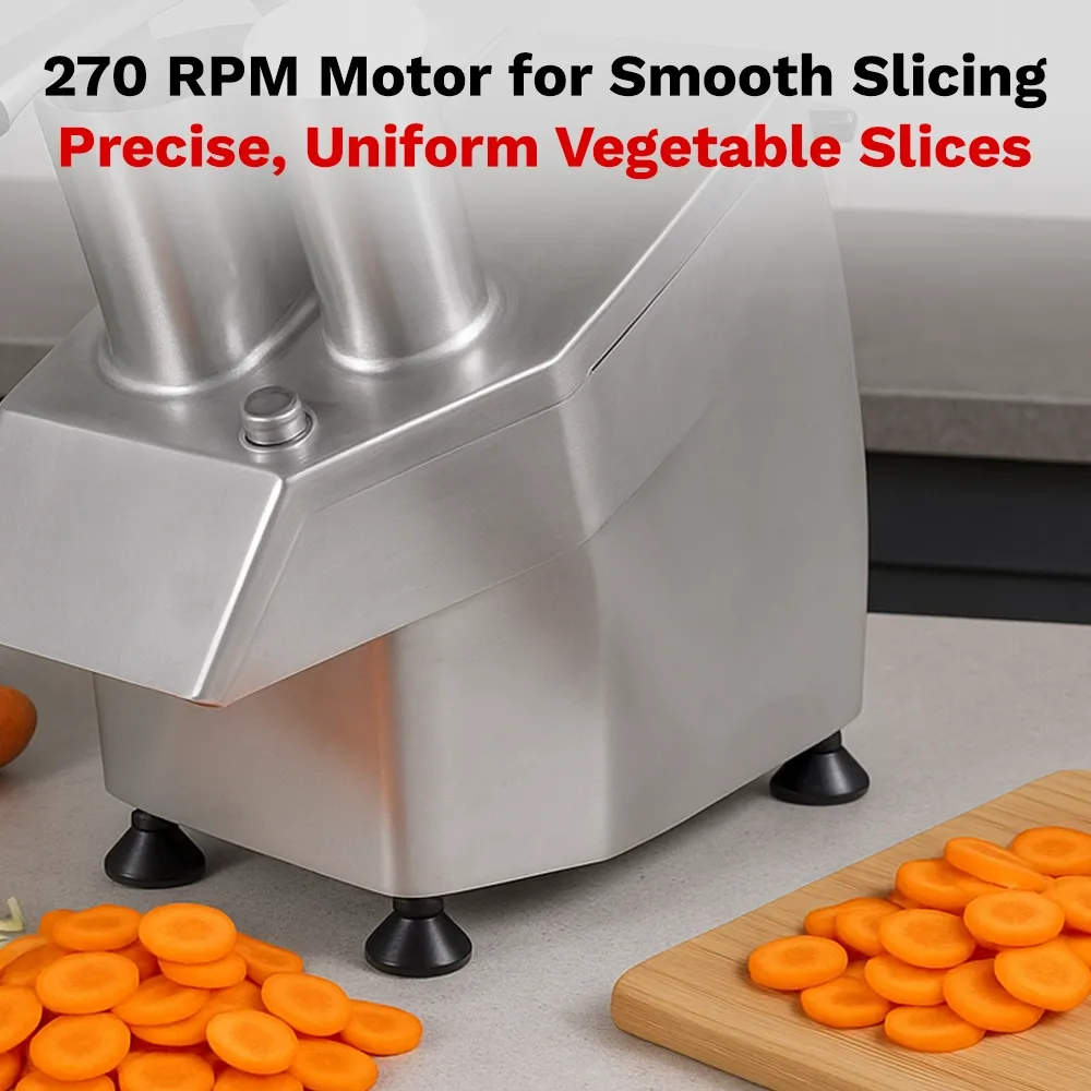 BakeMax Manual 20-inch vegetable cutter slices up to a thousand pounds per hour, ideal for fast salad prep in busy kitchens. Easy to clean design.