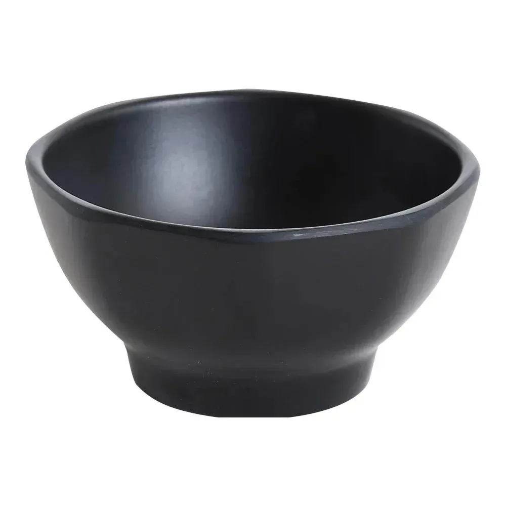 Matte black melamine miso soup bowl by Yanco China with a smooth finish, designed for serving soups in an elegant presentation for dining tables.