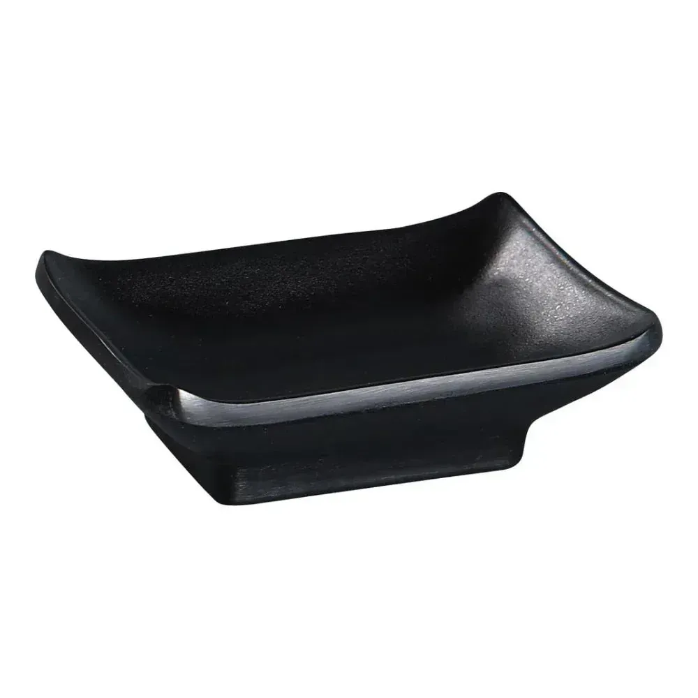 Black melamine triple sauce dish from Yanco China with a matte finish, designed for serving multiple condiments neatly and with organization.