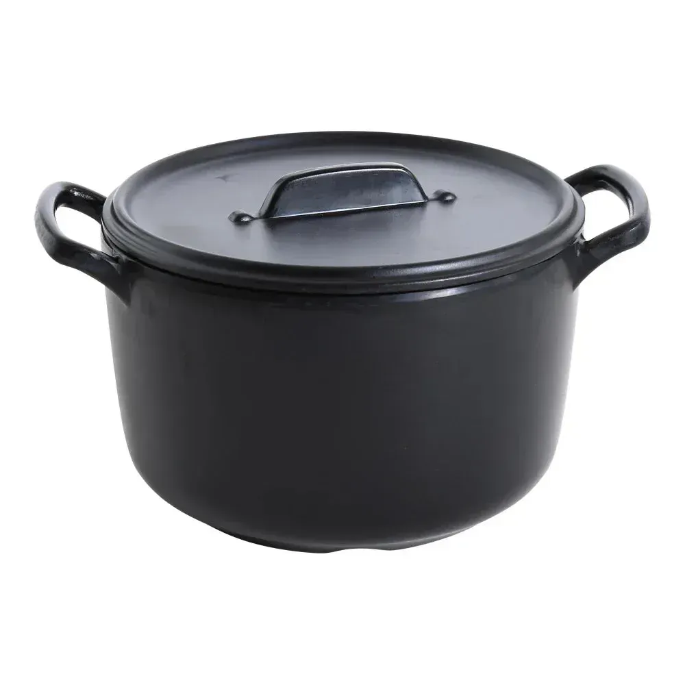 Stylish black melamine serving bowl from Yanco China with a matte finish, handle, and lid, perfect for adding sophistication to modern tables.