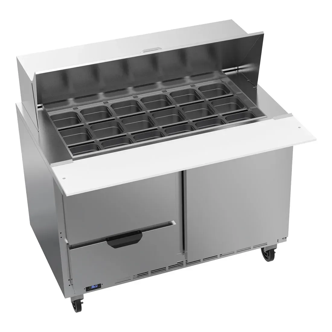 Beverage-Air SPED48HC-18M-2 48" Refrigerated Sandwich Prep Table, Mega Top, 1 Door, 2 Drawer