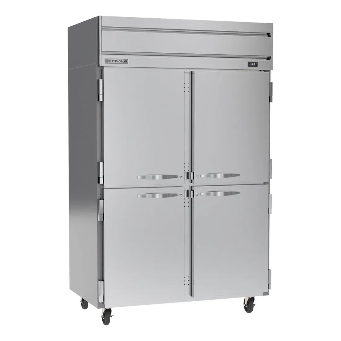 Beverage-Air double half door reach-in freezer for cafe lower energy consumption while maintaining steady freezing with durable stainless steel build.