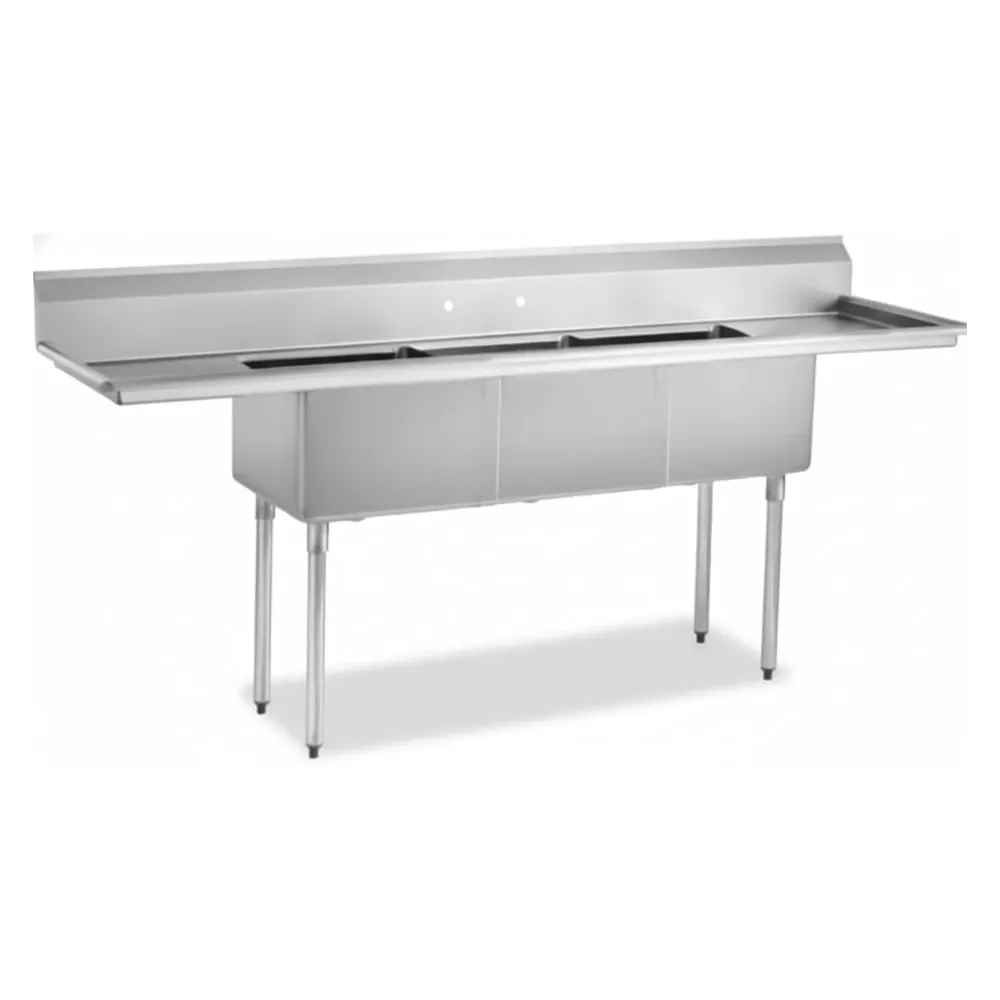 ChefPro Series 90" 3-Compartment Sink with Backlash, Stainless Steel