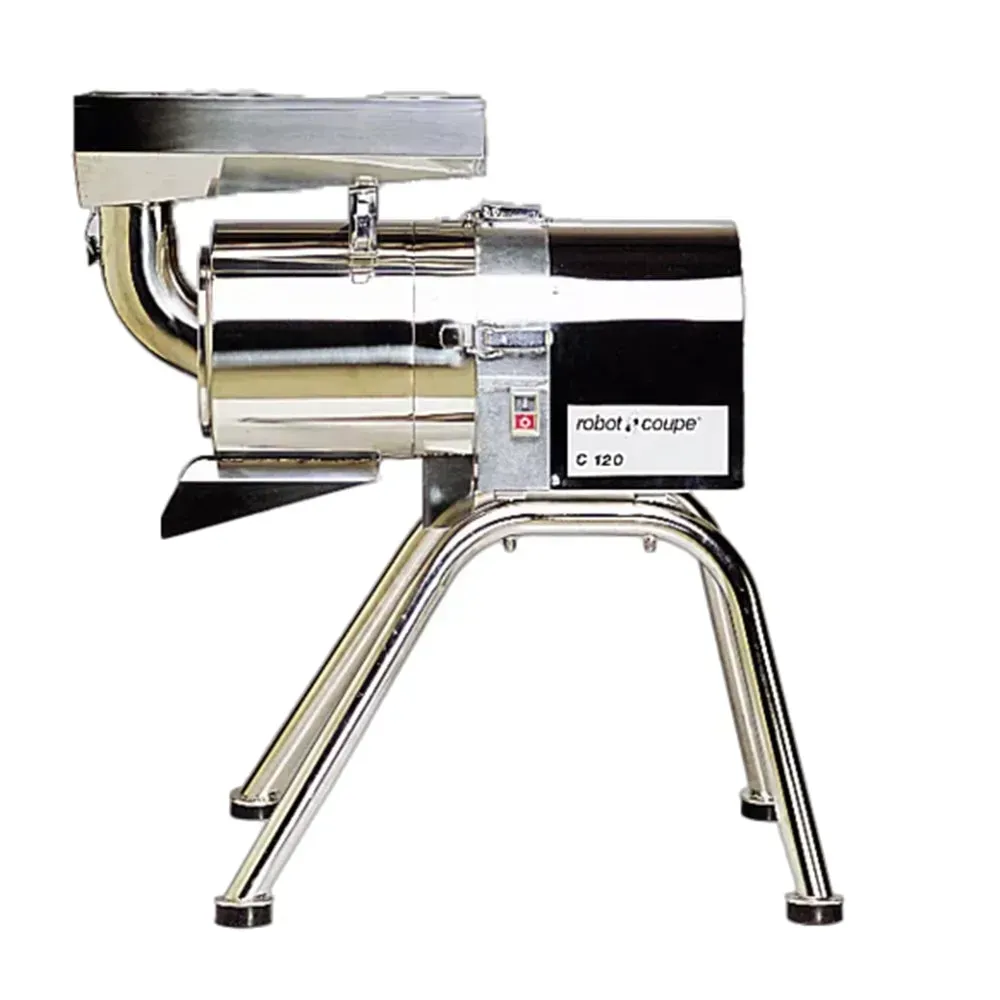 Robot Coupe stainless steel automatic pulp and juice extractor, high-output design ideal for hotels, cafeterias, and juice bars with constant demand.