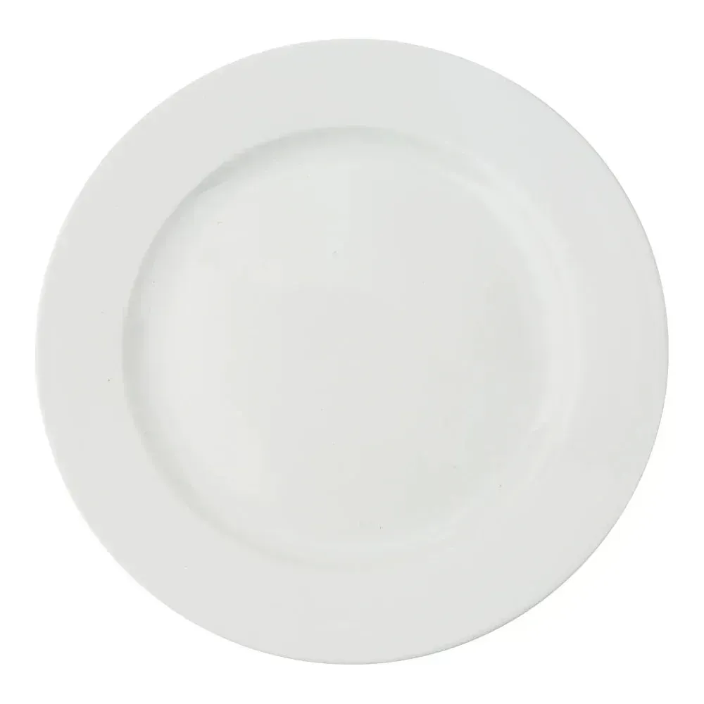 Yanco China white dinner plate with minimalist look and smooth surface, suitable for main courses or decorative table arrangements in style.