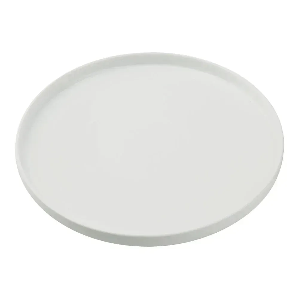 Yanco China compact round white porcelain plate with upright rim and clean edges, designed for bread, desserts, or side accompaniments stylishly.
