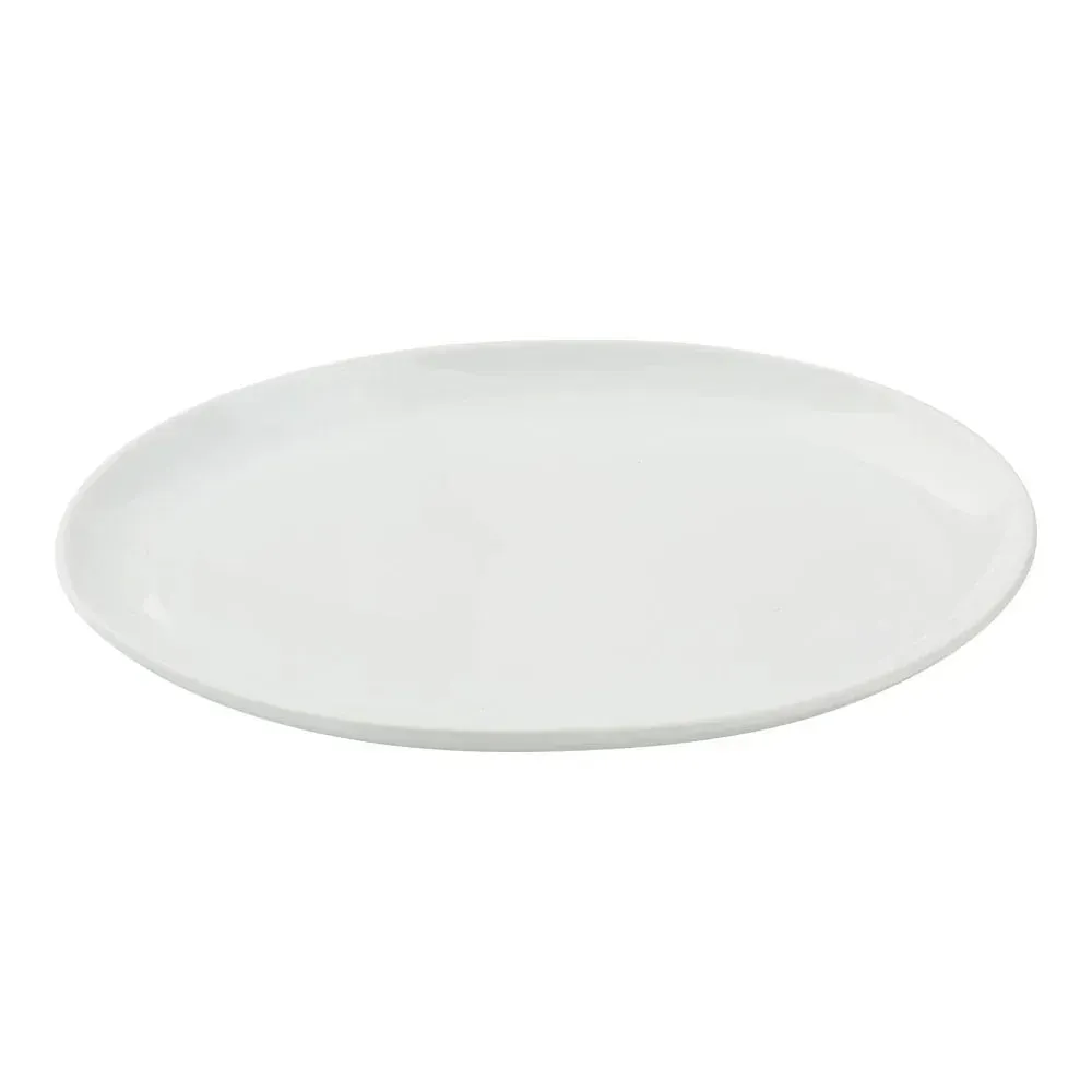 Yanco China elegant white porcelain oval platter with clean lines and glossy finish, designed for presenting roasts or assorted starters.