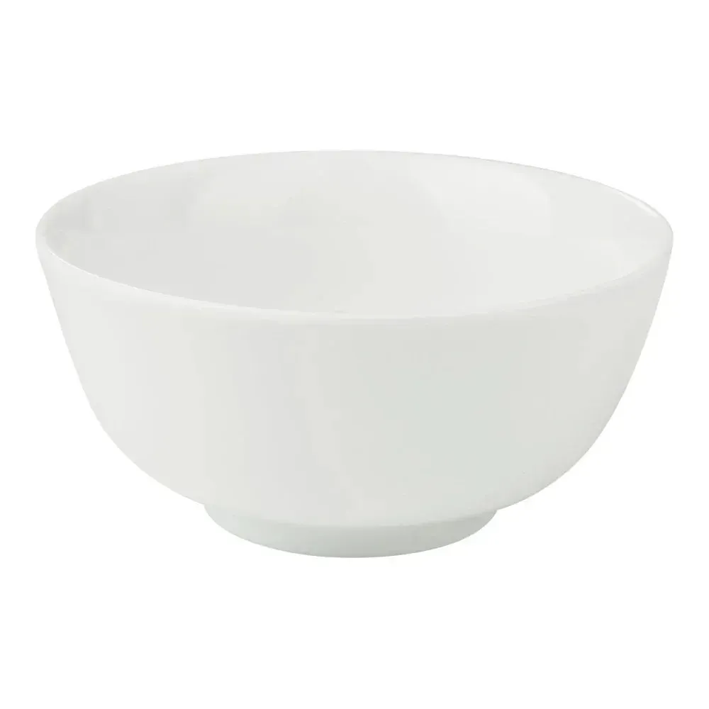 Yanco China compact white rice bowl with smooth edges, suitable for individual servings or sides in both casual and formal dining settings.