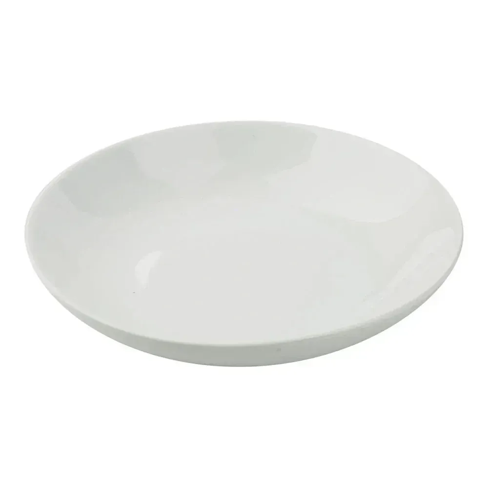 Yanco China white salad or pasta bowl with wide open top, deep curved walls, and glossy glaze for versatile dining and table presentations.