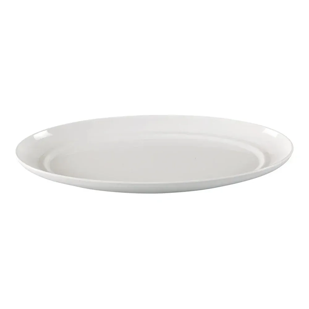 White melamine deep catering platter by Yanco China with a durable finish, perfect for serving salads, main dishes, and shared appetizers.