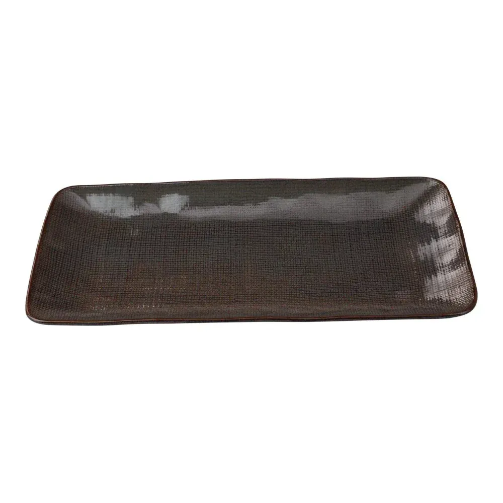 Yanco melamine gray rectangular plate, stylish and functional, perfect for serving meals, appetizers, or sides in restaurants and cafes.