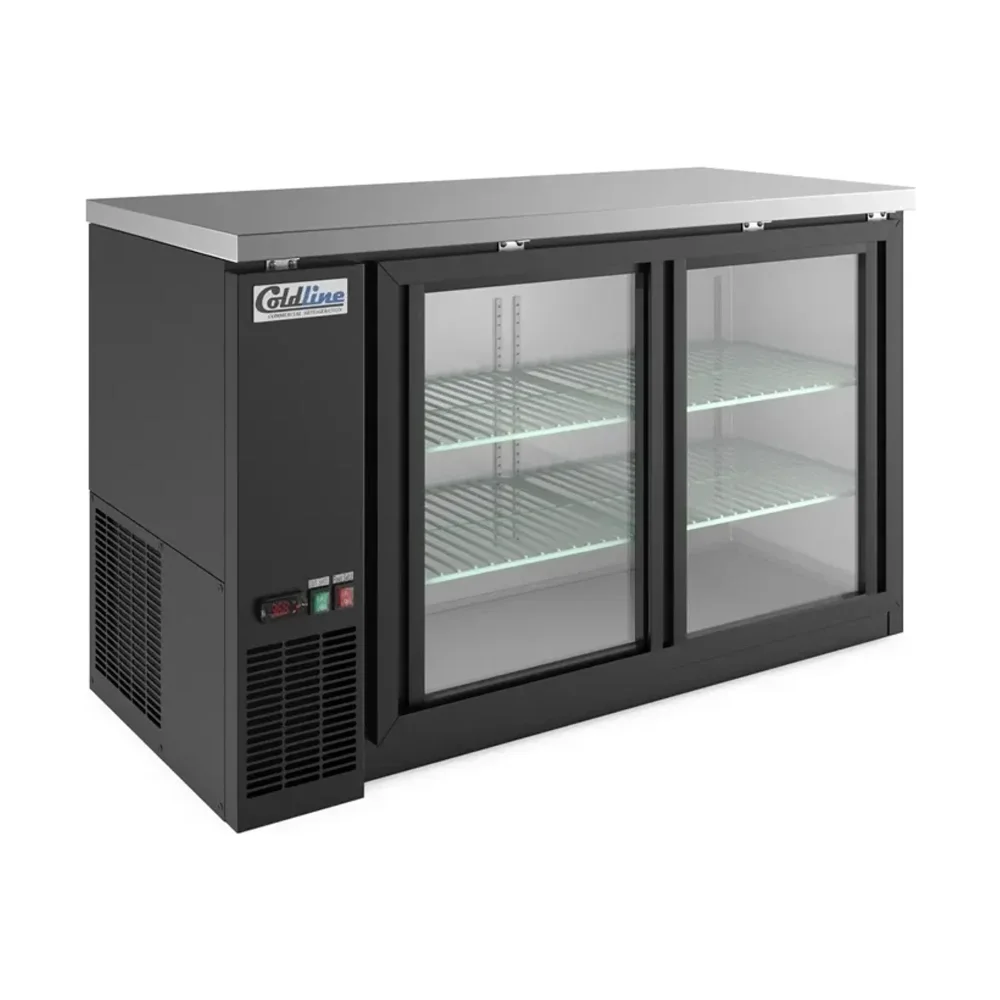 Coldline 60" Back Bar Cooler, Black, 2 Sliding Glass Doors, Narrow Depth, 1 Year Warranty