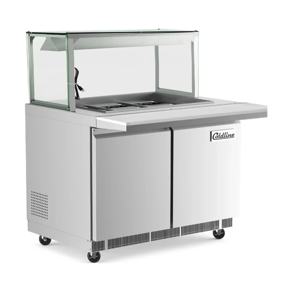 Coldline 48" Stainless Steel Refrigerated Salad Bar / Cold Food Table with Cutting Board and Lighted Sneeze Guard, 1 Year Warranty