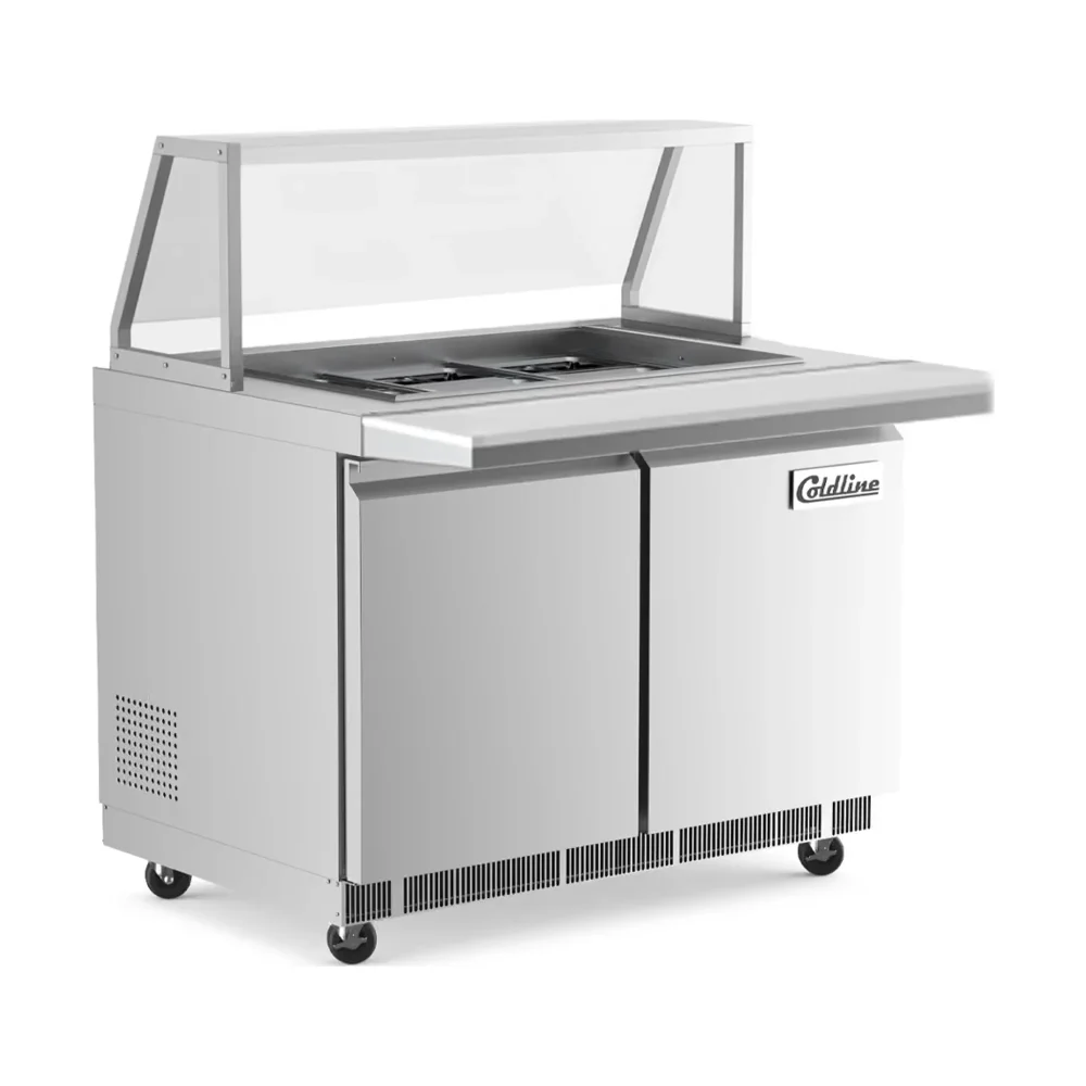 Coldline 48" Stainless Steel Refrigerated Salad Bar / Cold Food Table with Cutting Board and Sneeze Guard, 1 Year Warranty