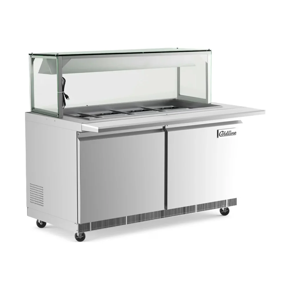 Coldline 60" Stainless Steel Refrigerated Salad Bar / Cold Food Table with Cutting Board and Lighted Sneeze Guard, 1 Year Warranty