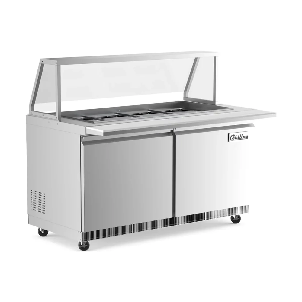 Coldline 60" Stainless Steel Refrigerated Salad Bar / Cold Food Table with Cutting Board and Sneeze Guard, 1 Year Warranty