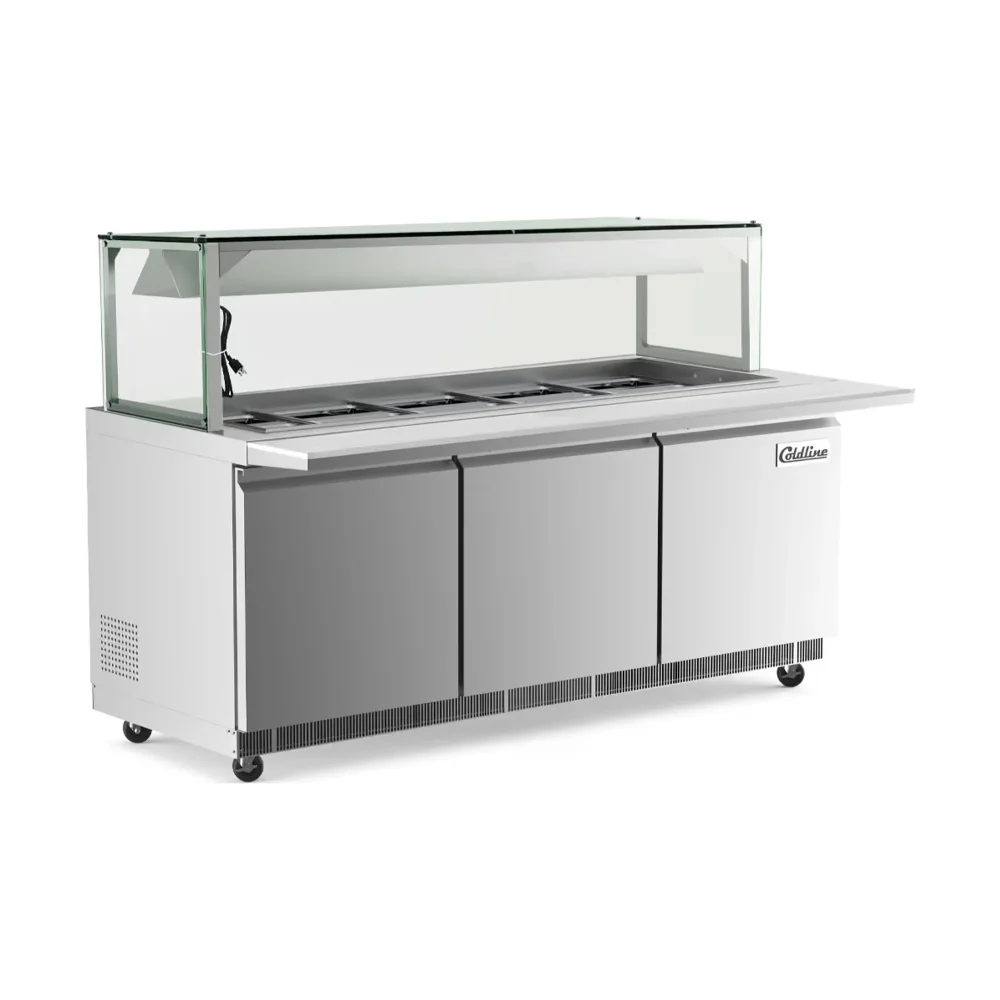 Coldline 72" Stainless Steel Refrigerated Salad Bar / Cold Food Table with Cutting Board and Lighted Sneeze Guard, 1 Year Warranty