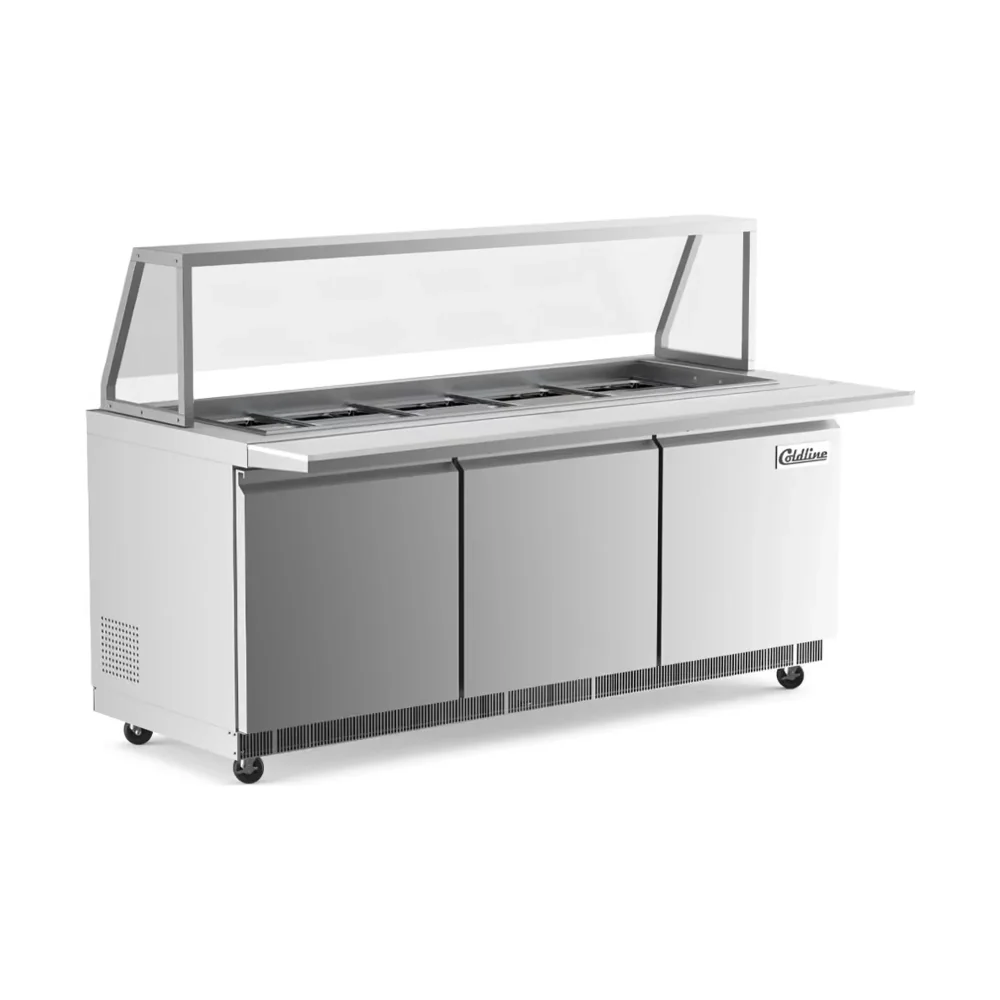 Coldline 72" Stainless Steel Refrigerated Salad Bar / Cold Food Table with Cutting Board and Sneeze Guard, 1 Year Warranty