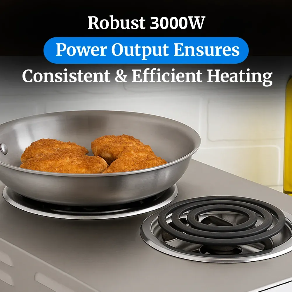 Cadco front-to-back double burner hot plate in stainless steel delivers dual-zone tubular heatperfect for compact commercial or home kitchens.