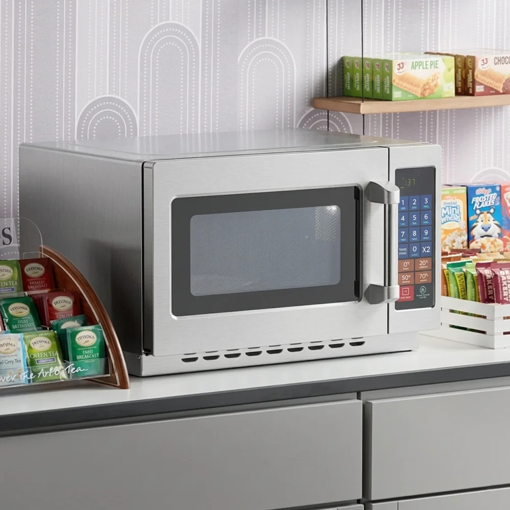ChefPro Series 1000W Stackable Commercial Microwave with Large 1.2 cu. ft. Interior, Push Button Controls, 120V