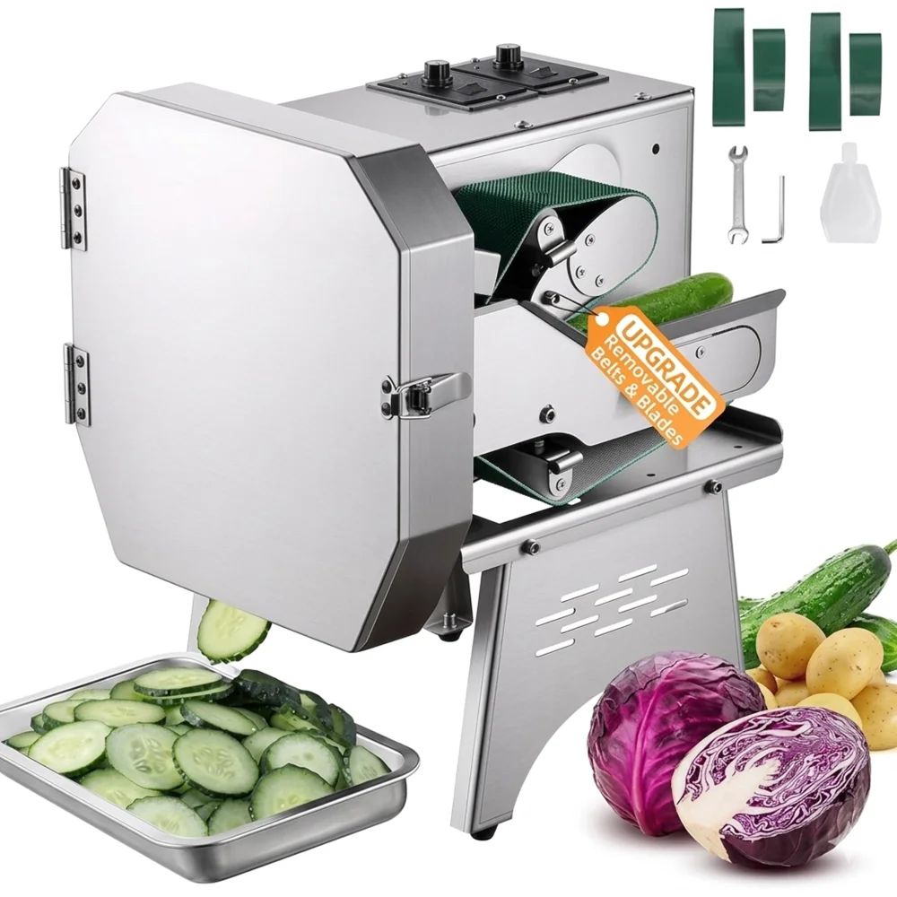 ChefPro Series Commercial Electric Vegetable Chopper with Removable Belts & Blades, 450 Lbs/hr Production, Stainless Steel, 110V
