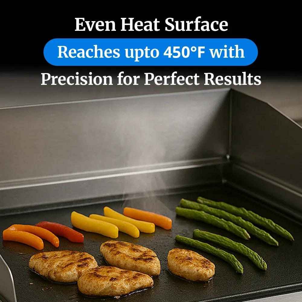 Cadco front-to-back countertop griddle with polished steel surface delivers even heat for pancakes, burgers, and more in compact kitchen setups.