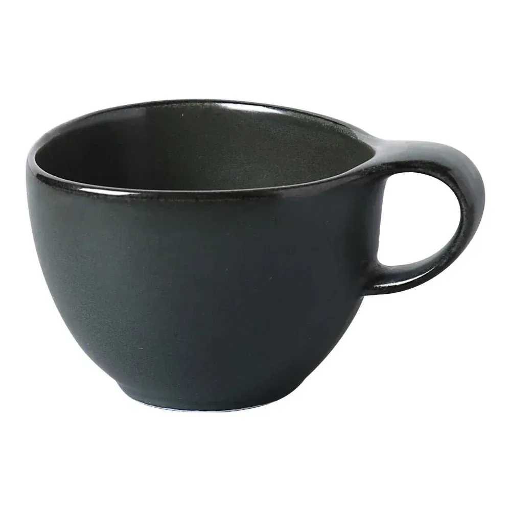Matte glaze round chinaware coffee cup by Yanco China with a handle, perfect for serving hot beverages in cafes, restaurants, hotels, and resorts.
