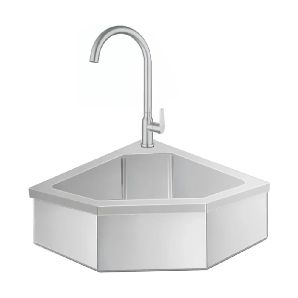 Prepline 12" Stainless Steel Wall Mounted Corner Hand Sink with Faucet