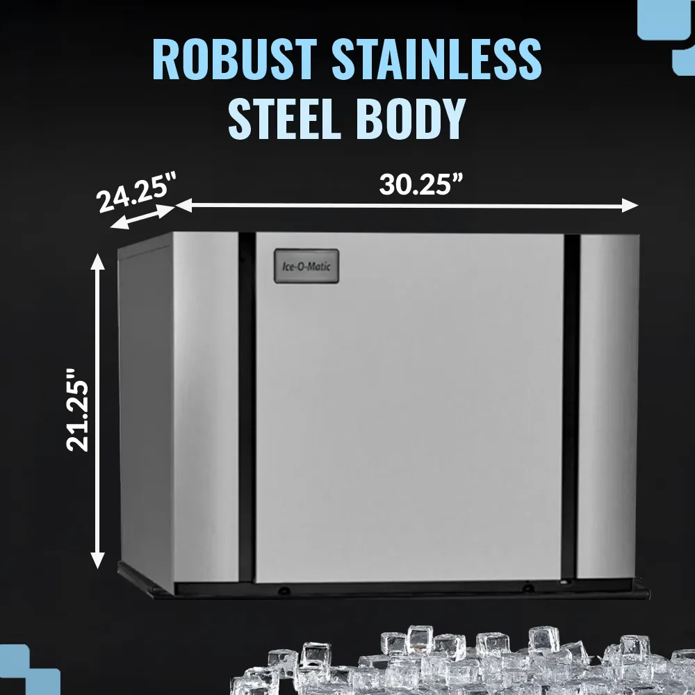 Ice-O-Matic stainless steel remote air-cooled full cube ice machine head without storage bin, built for reliable ice production in foodservice.