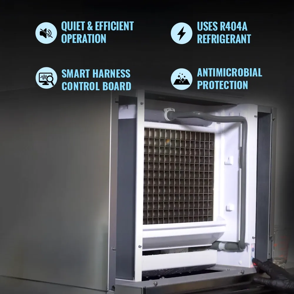 Ice-O-Matic stainless steel air cooled ice machine head without storage bin, delivering consistent ice production for commercial kitchens.