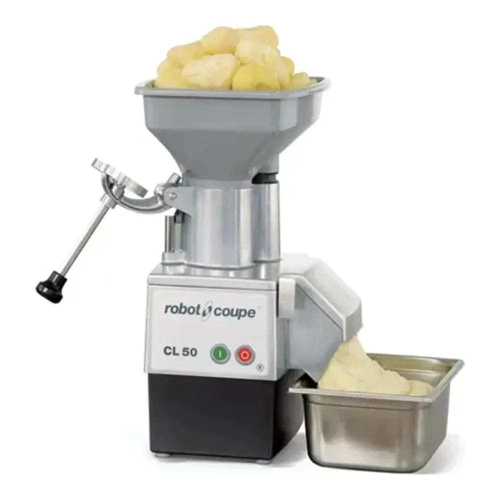 Robot Coupe robust continuous-feed processor allowing custom accessory choices for efficient slicing, shredding, and dicing in commercial kitchens.