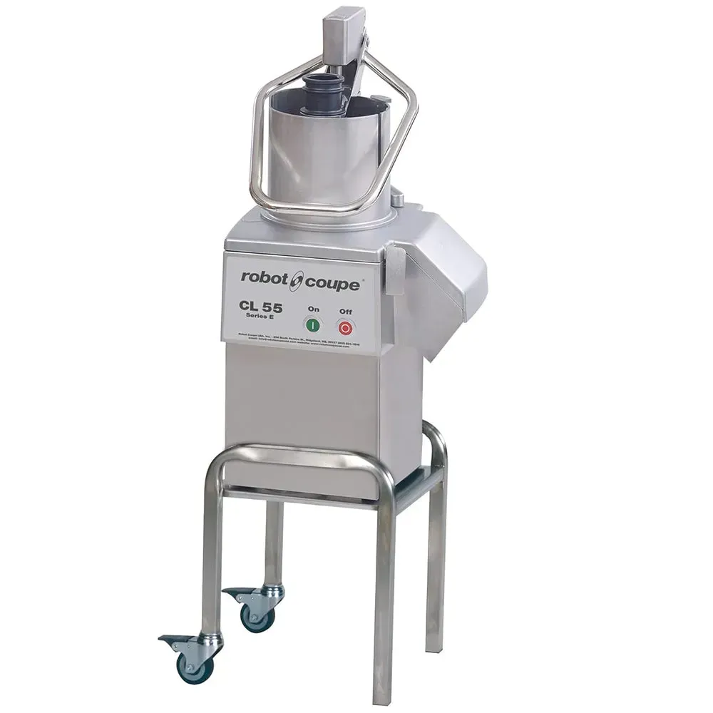 Robot Coupe pusher feed processor with two discs for fast, consistent slicing and shredding of fresh toppings and sides in restaurant kitchens.