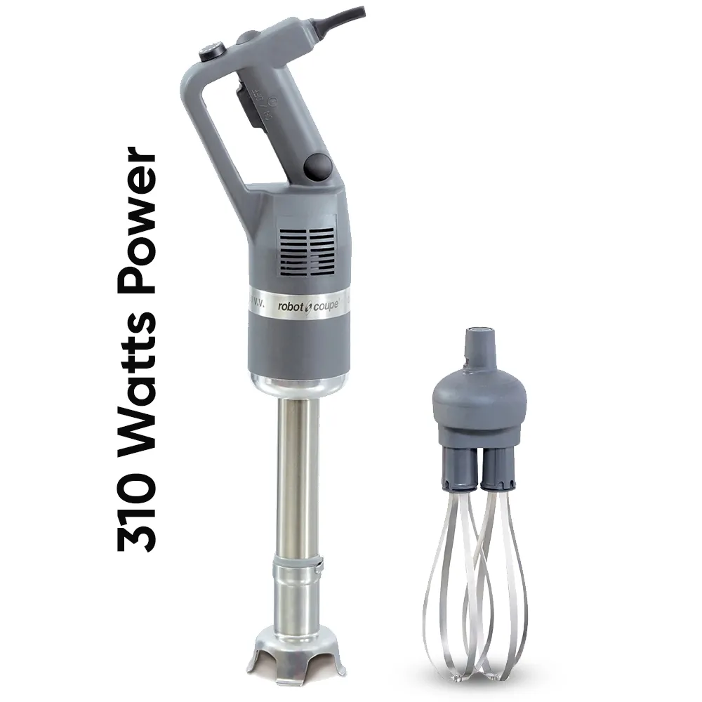 Robot Coupe combi compact immersion blender with whisk for light duty blending, whisking, and mixing in tight professional kitchen spaces.