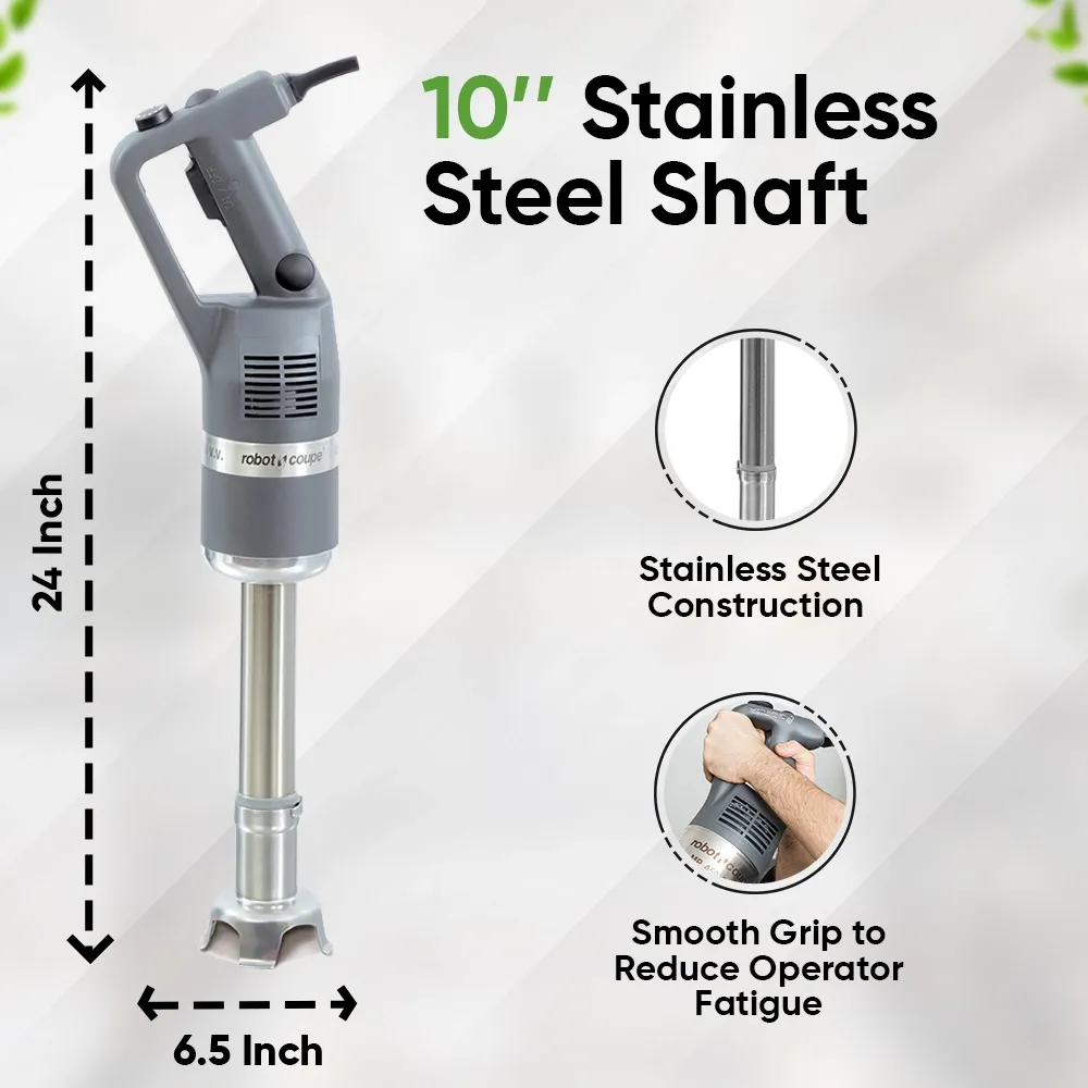 Robot Coupe combi compact immersion blender with whisk for light duty blending, whisking, and mixing in tight professional kitchen spaces.