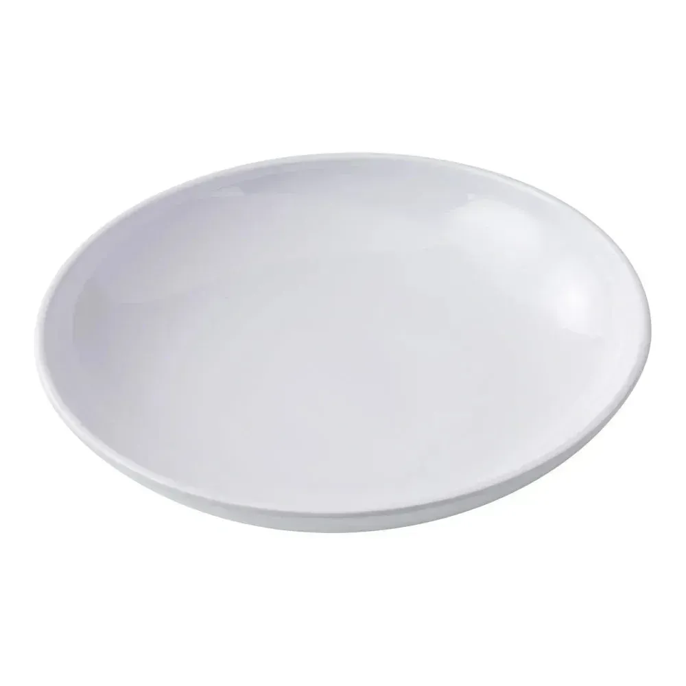 Yanco China white melamine coupe salad bowl in classic style, perfect for servings of salad, pasta, or desserts, crafted for durability and elegance.