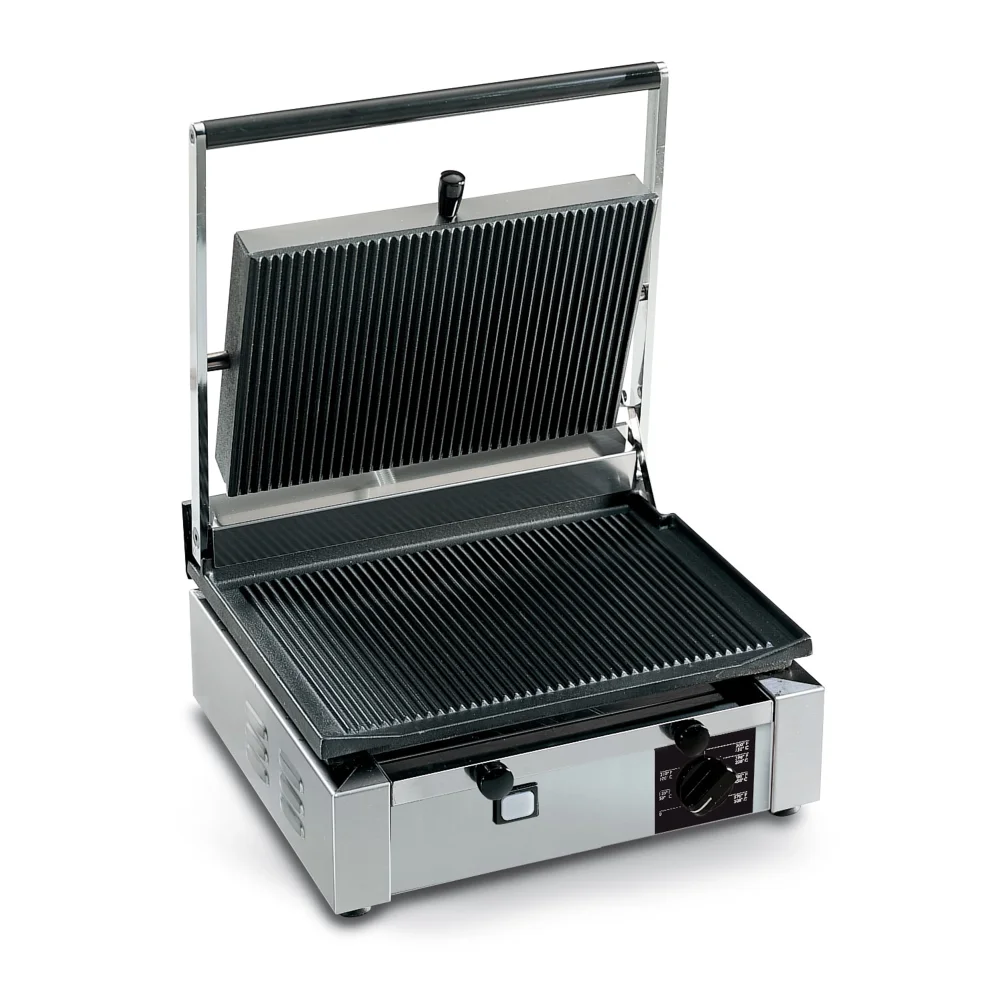 PrepMaster Series Commercial Electric Panini Grill With Flat Top and Bottom Plates, 14 x 10" Cooking Surface, 1800W, 110V