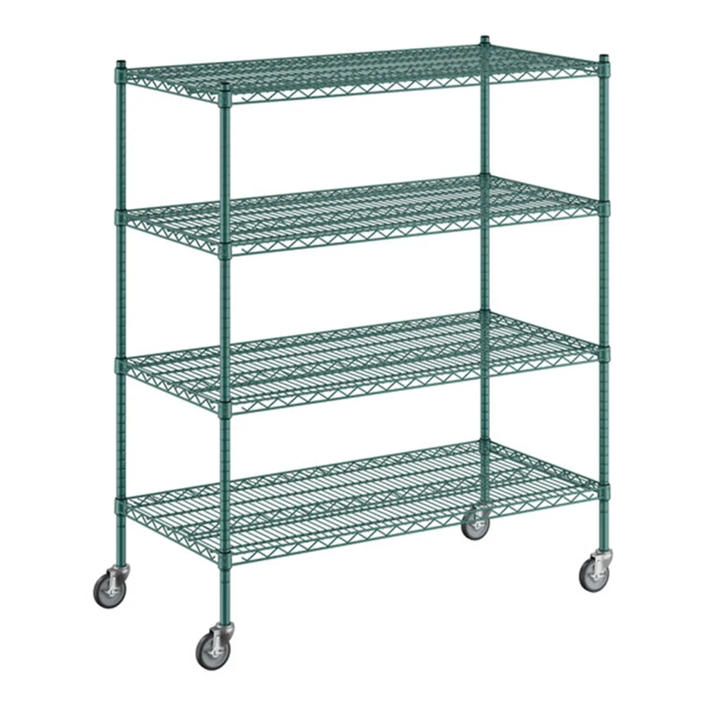 ChefPro Series 24" x 48" x 60" Green Epoxy Mobile Wire Shelving Starter Kit with 4 Shelves, NSF Approved