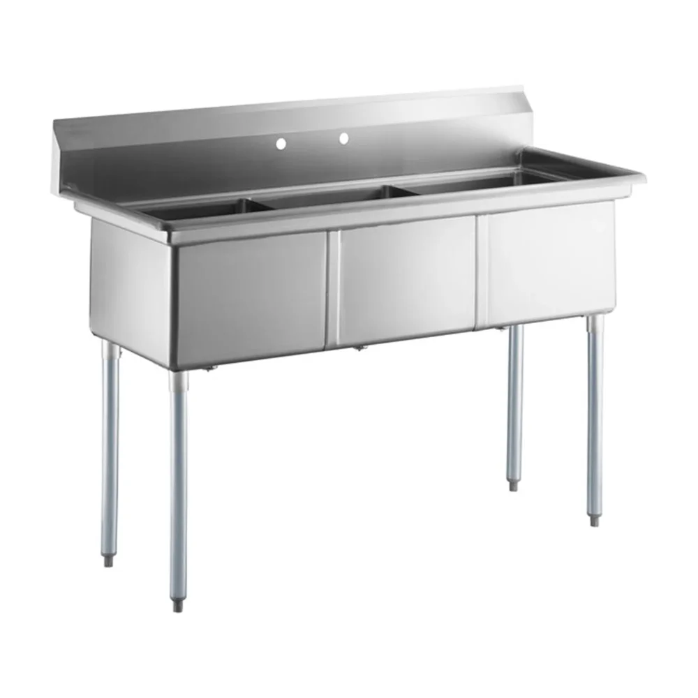 ChefPro Series 60" 3-Compartment Commercial Sink, 18" x 18" x 12" Bowls, 18 Gauge, Stainless Steel
