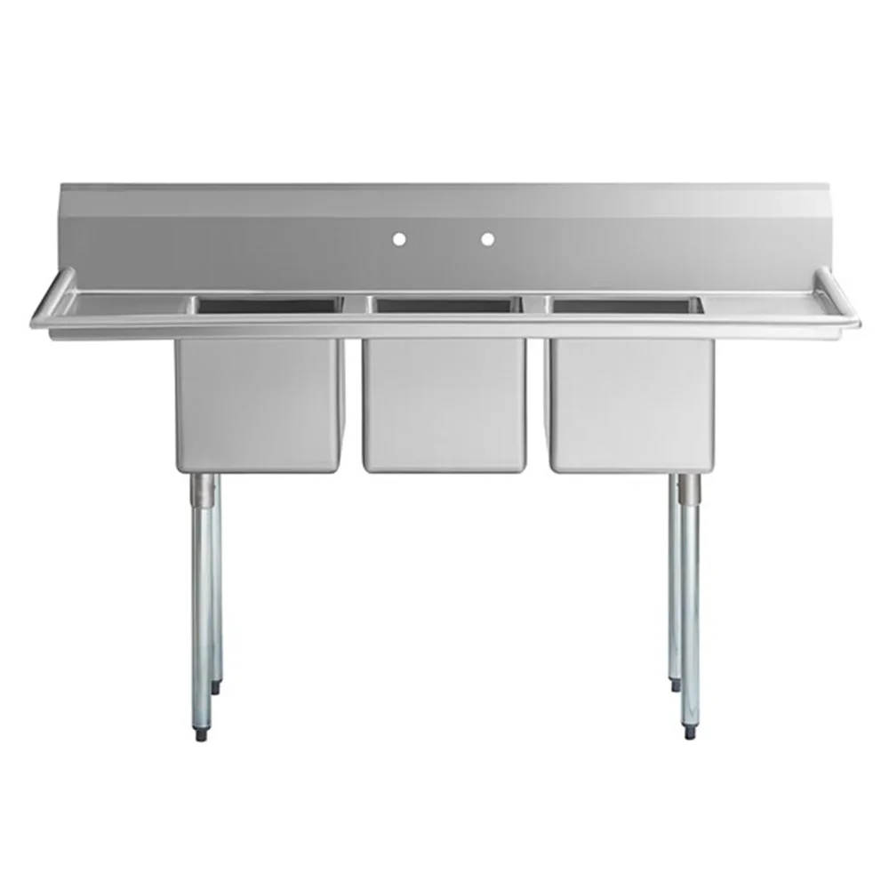 ChefPro Series 70" Three Compartment Sink with Two 12" Drainboards & Galvanized Steel Legs