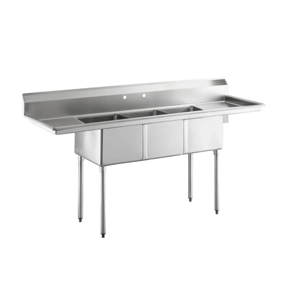 ChefPro Series 84" 3 Compartment Sink, 2 Drainboards, 18 Gauge, Stainless Steel