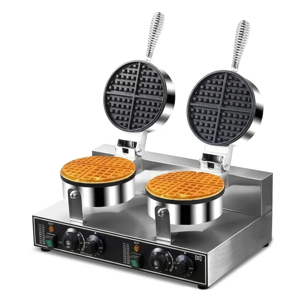 ChefPro Series Commercial Double Waffle Maker, Non-Stick, Stainless Steel, 110V, 2600W