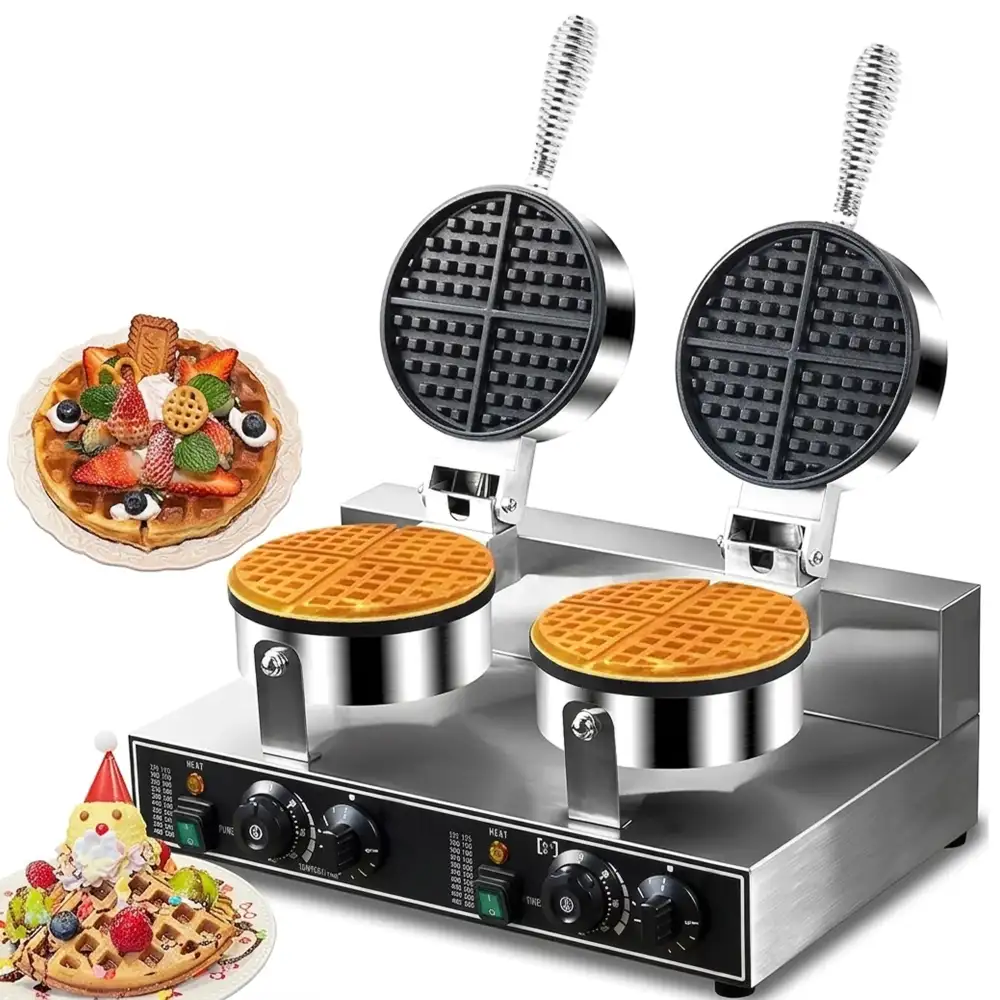 ChefPro Series Commercial Double Waffle Maker, Non-Stick, Stainless Steel, 110V, 2600W