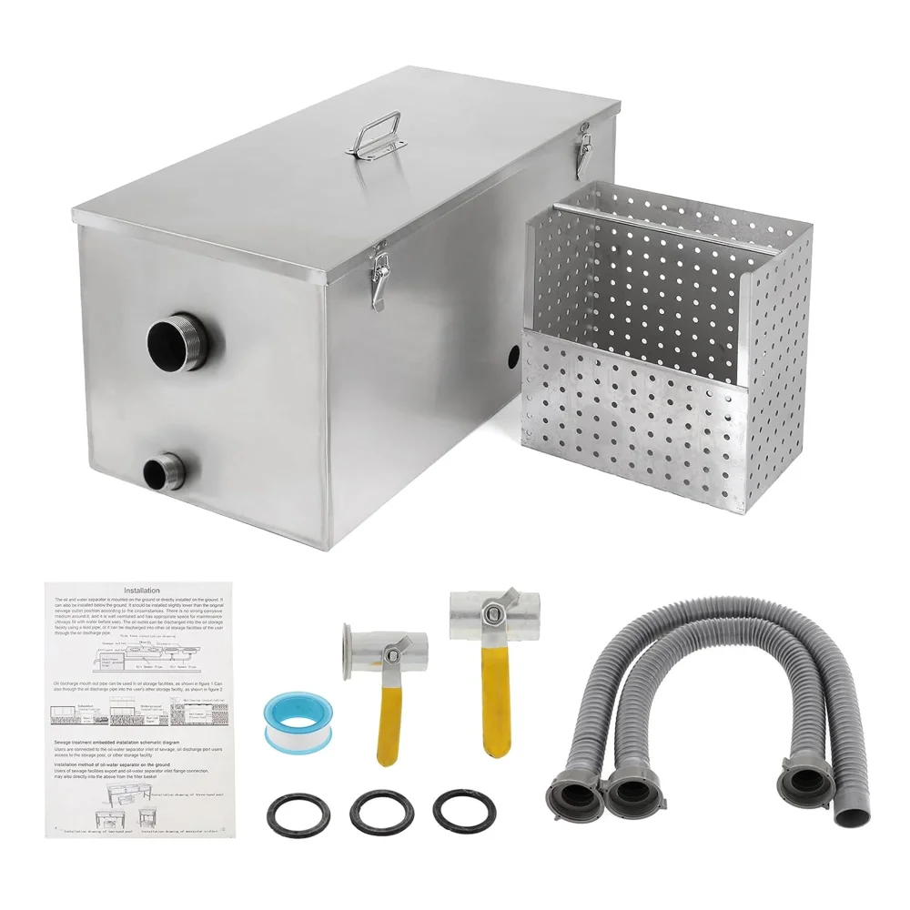 ChefPro Series Commercial Grease Trap, 25lbs Stainless Steel Interceptor, Side Inlet