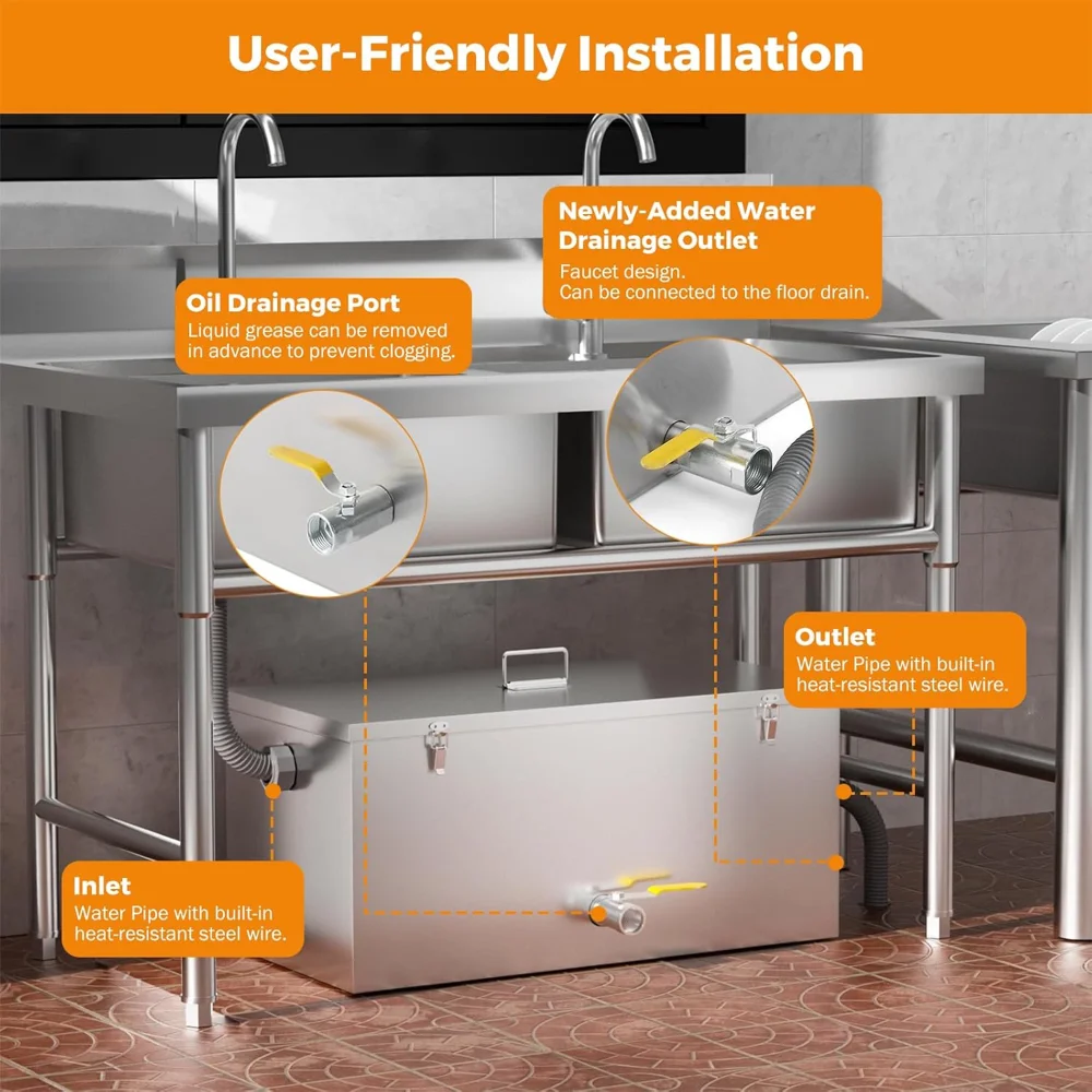 ChefPro Series Commercial Grease Trap, 25lbs Stainless Steel Interceptor, Side Inlet