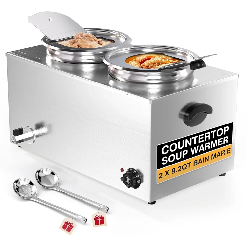ChefPro Series 22" Commercial Soup Warmer, Electric, 20 Qt, 2 Compartments, 110V, 1500W