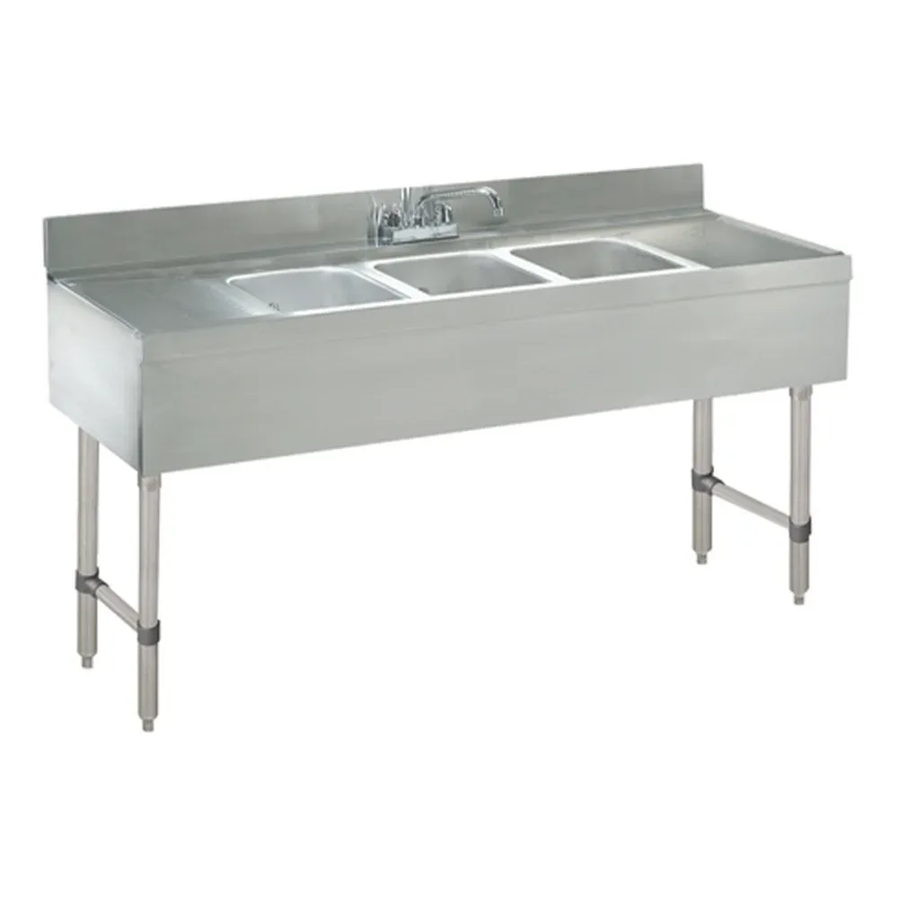 ChefPro Series 60" 3-Compartment Underbar Sink with Drainboards & 12" Spout Faucet, Stainless Steel, NSF