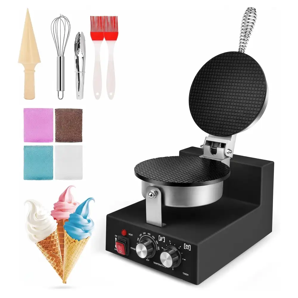 ChefPro Series Commercial Waffle Cone Maker with 8" Non-Stick Pan, Stainless Steel, 120V, 1200W