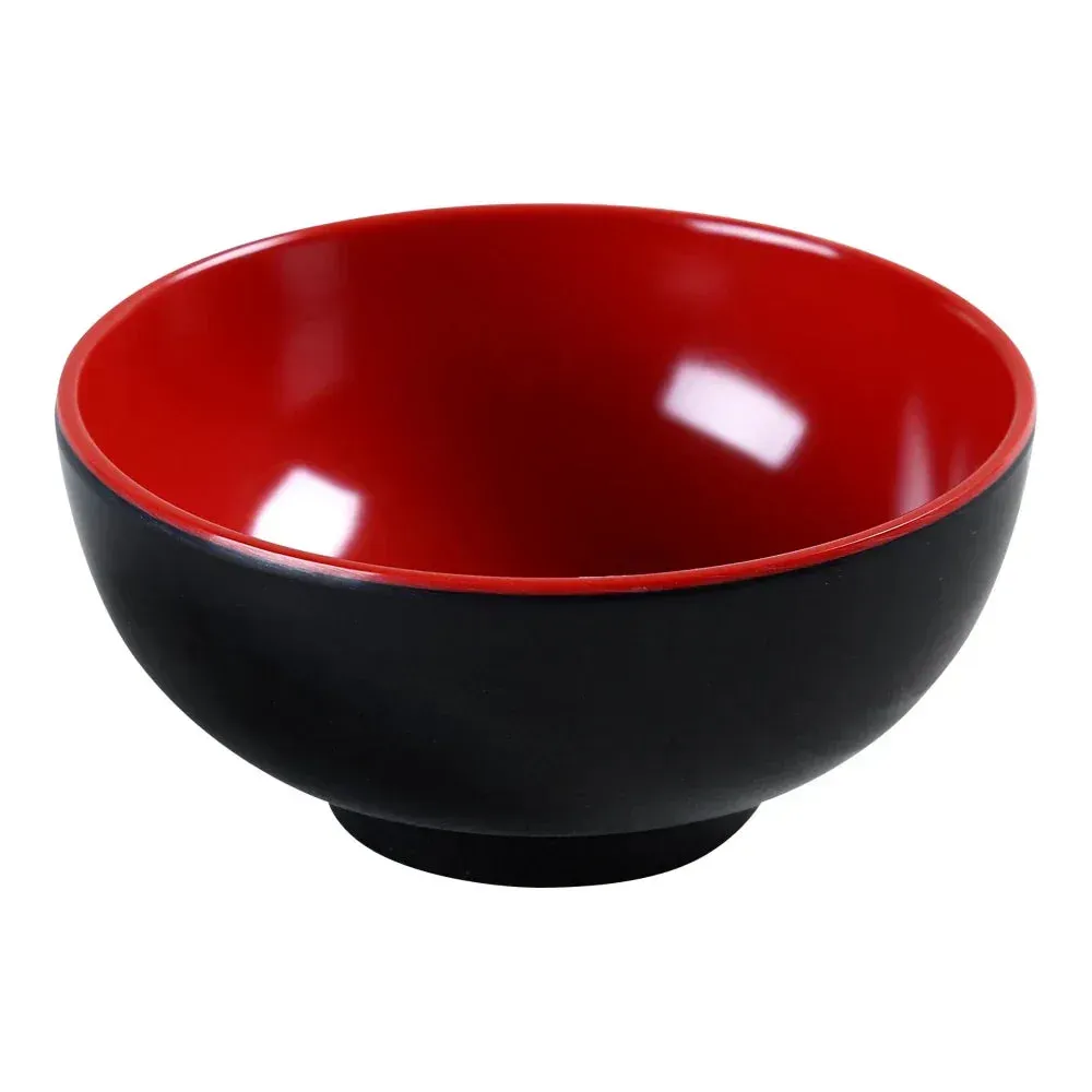 Black-red melamine rice bowl by Yanco China, two-tone, round, durable reusable dish for cafés, restaurants, and buffet service.