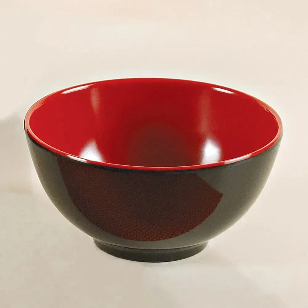 Black-red melamine nanjing bowl by Yanco China, two-tone, round, elegant serving ware, durable for buffet or catering.